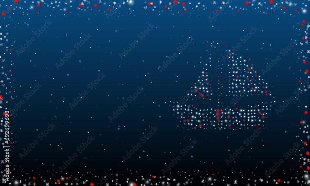 Aufkleber on the right is the sailing boat symbol filled with white dots. pointillism style. abstract futurist