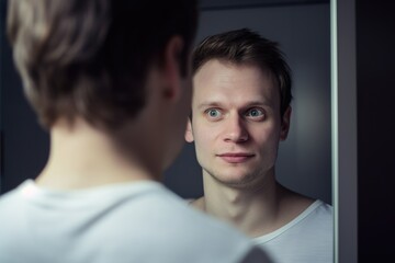 Man looking at himself in the mirror