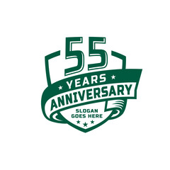 55 years anniversary celebration design template. 55th anniversary logo. Vector and illustration. - obrazy, fototapety, plakaty