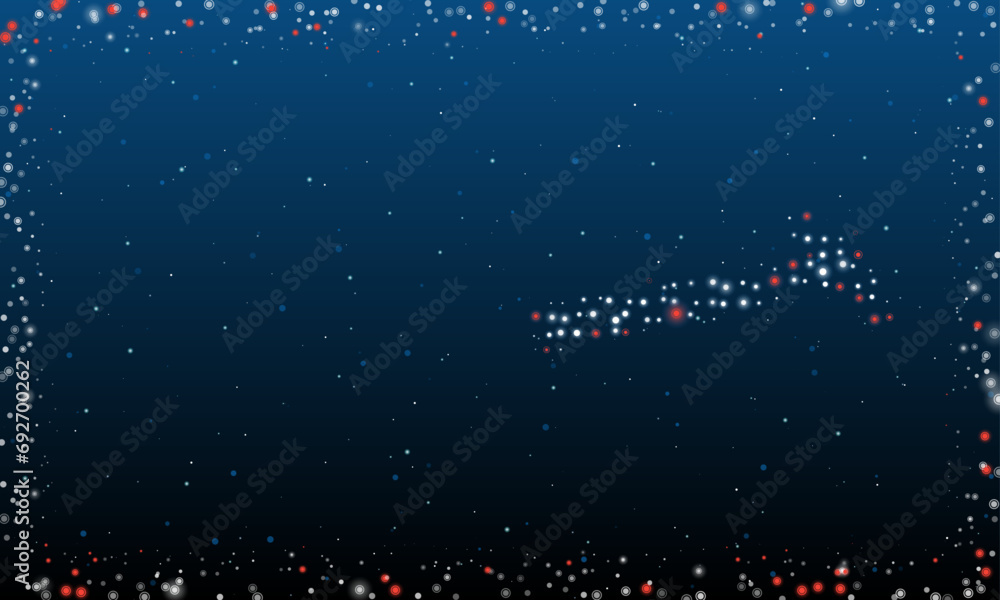 Poster on the right is the hammer symbol filled with white dots. pointillism style. abstract futuristic fra