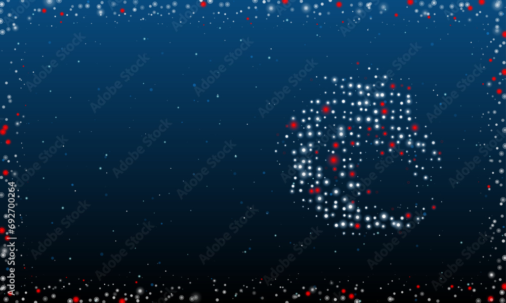 Poster on the right is the dragon's head symbol filled with white dots. pointillism style. abstract futuris