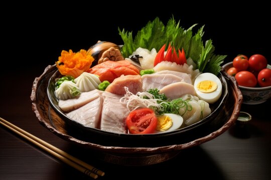 A bowl of Zoni, a customary Japanese New Year dish featuring mochi, chicken, and vegetables, promising prosperity and wellness