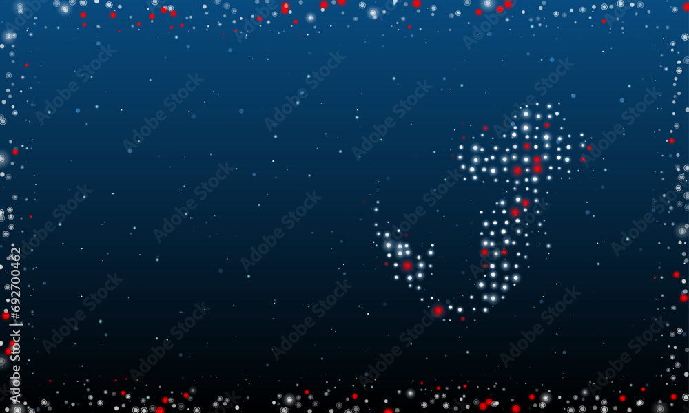 Poster on the right is the mermaid symbol filled with white dots. pointillism style. abstract futuristic fr