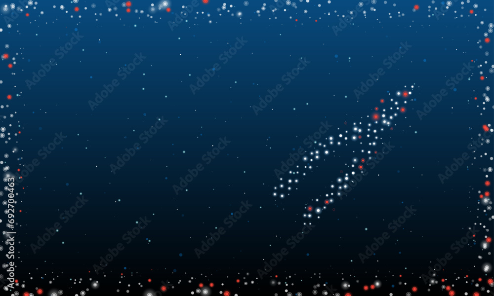 Poster on the right is the pliers symbol filled with white dots. pointillism style. abstract futuristic fra