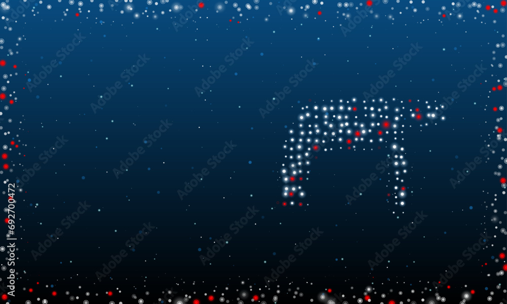 Poster on the right is the drill symbol filled with white dots. pointillism style. abstract futuristic fram