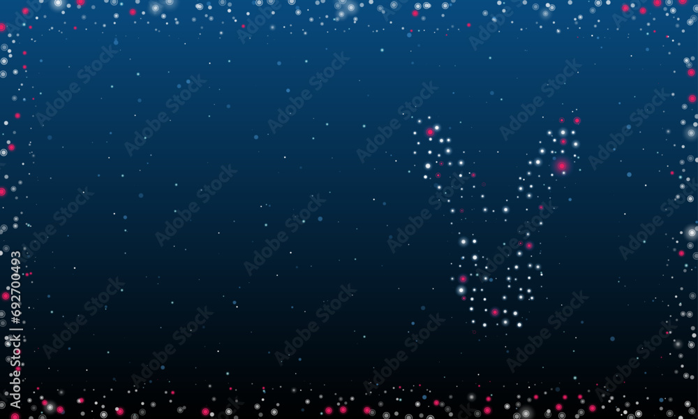 Poster on the right is the hare's head symbol filled with white dots. pointillism style. abstract futuristi