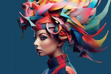 image hat colorful wearing hair woman colourful h adult fashion multi coloured 1 person portrait man human face creativity beauty young feather closeup colours fun glamour blue coiffure elegance