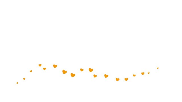 Animated orange hearts fly from left to right. A wave of flying hearts. Vector illustration isolated on the white background.