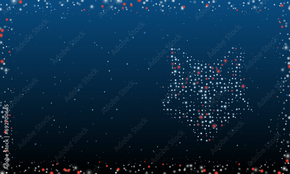 Poster on the right is the fox's head symbol filled with white dots. pointillism style. abstract futuristic