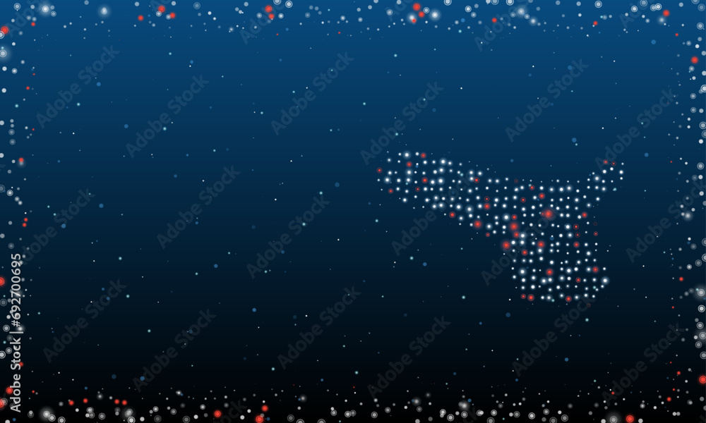 Poster on the right is the angle grinder symbol filled with white dots. pointillism style. abstract futuris