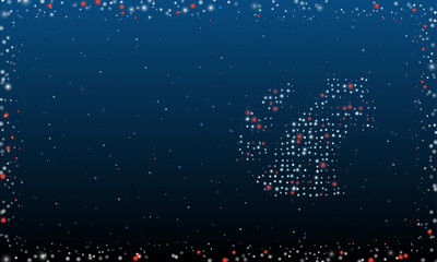 On the right is the raccoon symbol filled with white dots. Pointillism style. Abstract futuristic frame of dots and circles. Some dots is red. Vector illustration on blue background with stars