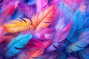 Foto op Canvas technology created colors fferent feathers composed background vibrant feather abstract manycoloured colourful texture design pattern fashion art illustration avian bird plumage rainbow spectrum © akkash jpg