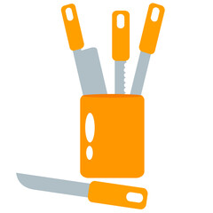 Set of knives. Orange kitchen set. Isolated