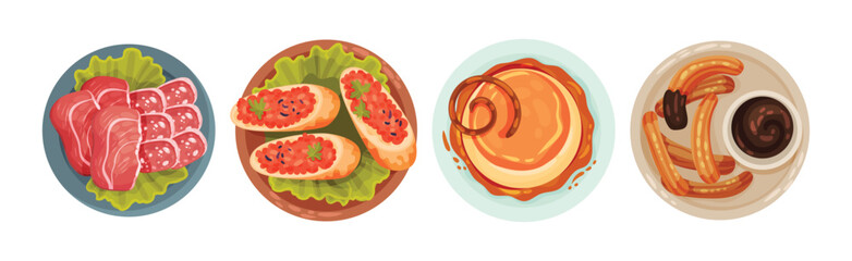Spanish Dish and Food of Mediterranean Cuisine Vector Set