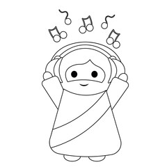 Cute God Jesus Christ with earphone in black and white