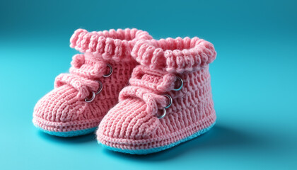 Baby booties in blue and pink, soft and cute generated by AI