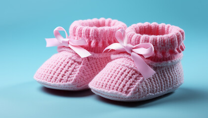 Cute pink baby booties, soft wool, handmade fashion generated by AI