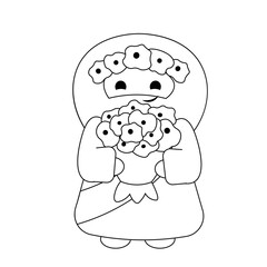 Cute God Jesus Christ with bouquet in black and white