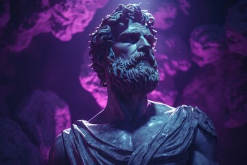 Abstract neon vibes ancient roman, greek stoic person, marble, stone sculpture, bust, statue. Modern stoicism. Great for stoic quotes.