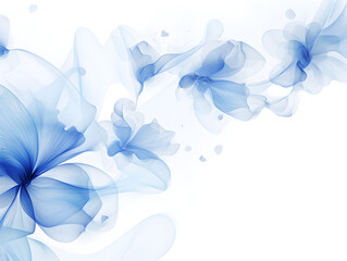 Abstract soft blue ink acrylic flowers on white background