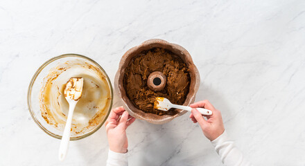 Gingerbread bundt cake with caramel filling