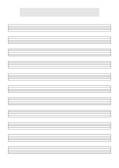 Blank music score sheet template to write music. Printable A4 format in portrait mode with a song title and artist name block at the top - obrazy, fototapety, plakaty