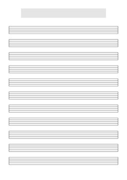 Blank music score sheet template to write music. Printable A4 format in portrait mode with a song title and artist name block at the top