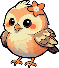 Colored chibi and cute chubby birds. Vector on a white background