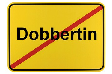 Illustration eines Ortsschildes der Gemeinde Dobbertin in Mecklenburg-Vorpommern - obrazy, fototapety, plakaty