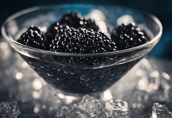 Black caviar on ice - obrazy, fototapety, plakaty