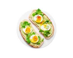 Avocado Toasts, Healthy Snack or Breakfast on White Background