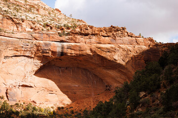 arch in the side of a cliff, close up, zion national park