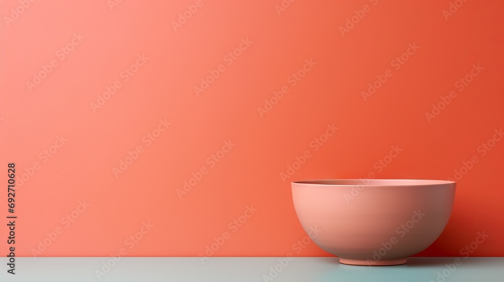 Poster empty ceramic pot on orange wall background. minimal design. 3d render generative ai
