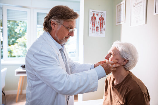 Senior woman having an eye exam in the doctors office