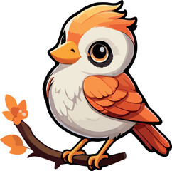Colored chibi and cute chubby birds. Vector on a white background