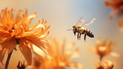 Bee collecting pollen from a yellow dahlia flower, close up Generative AI - obrazy, fototapety, plakaty