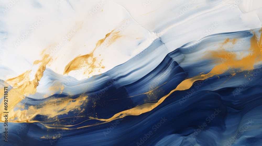 Poster marble texture background. abstract pattern with gold, blue and white colors. generative ai