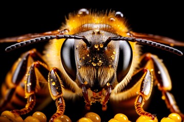 Macro image of a bee collecting pollen 