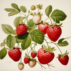 white background illustration portrait of strawberries