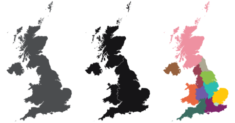 United Kingdom Regions map. Map of United Kingdom in set