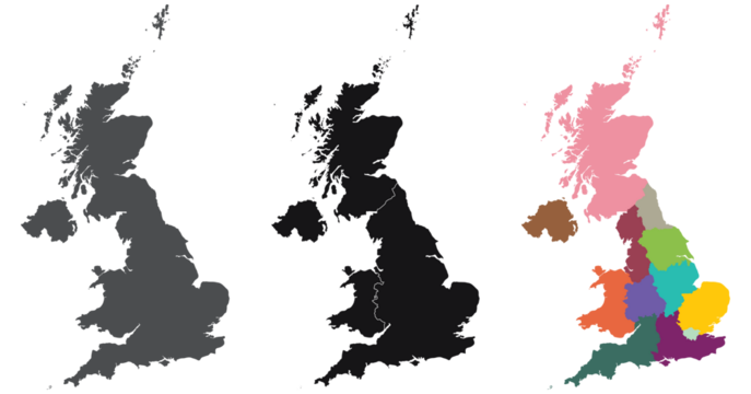 United Kingdom Regions map. Map of United Kingdom in set