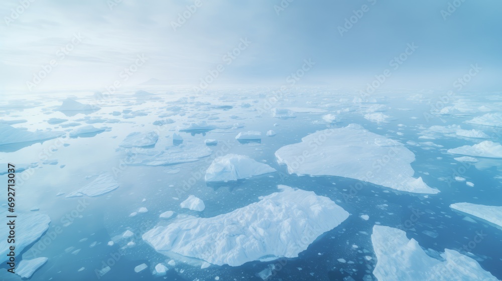 Aufkleber icebergs floating in the ocean. 3d render illustration. generative ai