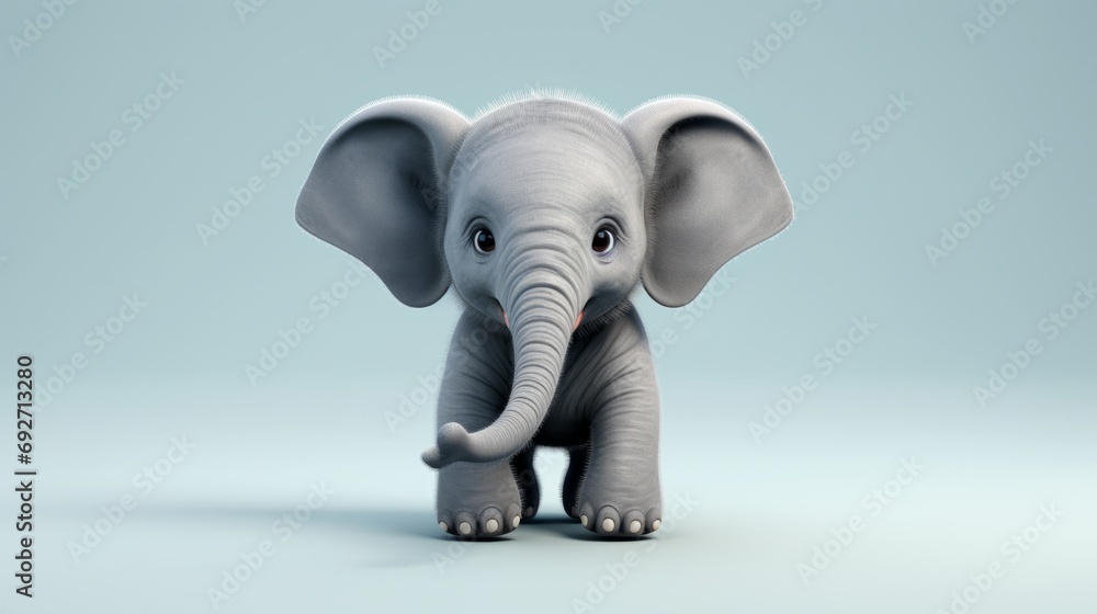 Poster cute baby elephant on blue background. 3d rendering with clipping path generative ai