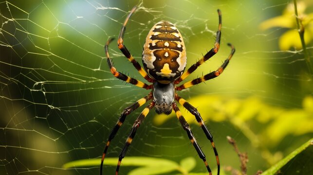 Image of yellow spider(Argiope bruennichi) on nature background. Insect Animal Generative AI