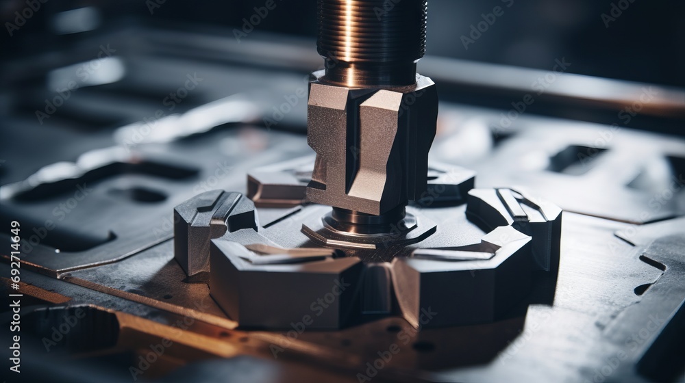 Poster metalworking cnc milling machine. small depth of field. generative ai