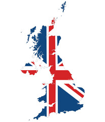 United Kingdom Regions map. Map of United Kingdom with UK national flag. 