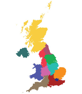 recommend clip art: United Kingdom Regions map. Map of United Kingdom in administrative regions in multicolor