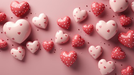 Valentine's Day banner with pink red hearts decorations 