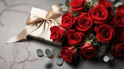 Valentine's Day  red roses bouquet with gift box