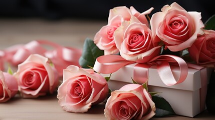 Valentine's Day pink rose bouquet banner background 